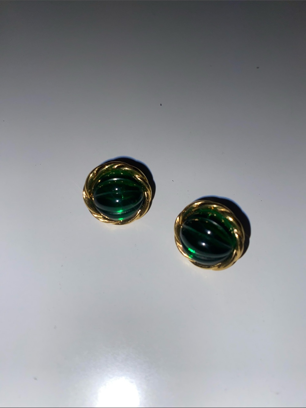 Vintage Gold and Green Clip On Earrings